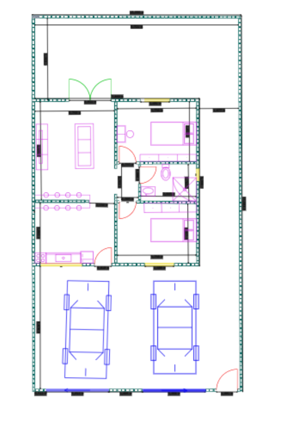 Planta residencial ilustrando como o MOABCAD organiza paredes, portas, ambientes e mobiliÃ¡rio em um desenho tÃ©cnico completo.